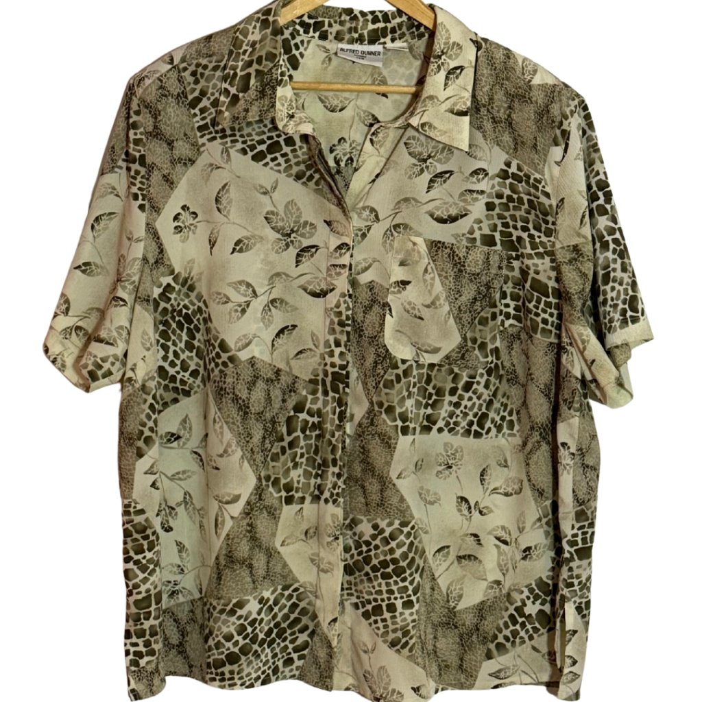 Alfred Dunner Vintage Tropical Print Button Down Blouse Women's 24w